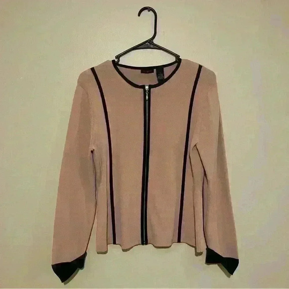 KnitdeKnit zipper Front long sleeve taupe-black size M - Picture 2 of 9